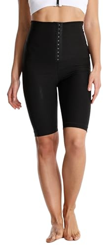 Meichoon Pantaloncini da Sauna Leggings termici Pantaloni a compressione 3 righe regolabili con gancio e occhio allenatore in vita con controllo dell'addome, Nero , L-XL Slim