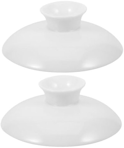 2 tapas de cerámica para taza de té, con asas, cuenco de sopa con plato, cubierta de tetera de té, tapa de taza de porcelana, cerámica blanca