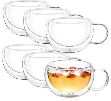 Wilmax - Thermogläser mit Henkel - 6er-Set - 300 ml - Doppelwandige Kaffeegläser - Latte Macchiato Gläser Set - Cappuccino Gläser mit Henkel - Teegläser - Trinkgläser - Thermotasse