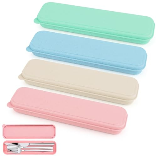 4 Pièces Couverts Portable de Voyage, Étui de Couverts Réutilisable, Boîte de Rangement pour Couverts, Étui de Rangement pour Ustensiles de Voyage, Ustensiles de Camping, pour Travail Voyage l'École