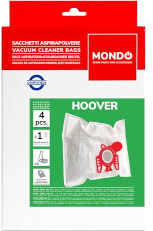 MONDO, Pack of 4 Microfibre Vacuum Cleaner Bags Compatible with Hoover, H30s, H30+, H52, H60 and H61, Arianne, Micropower, Microspace, Sensory, Telios, TeliosPlus Vacuum Cleaners
