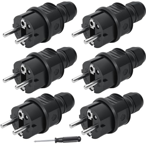 BILIPLE 6Pcs Fiche Male, Prise Electrique Male 250v 16a, IP44 Protection, Fiche Male Prise Electrique, Fiche Prise Electrique Male Noire pour Câble Intérieur et Extérieur, Tournevis Inclus