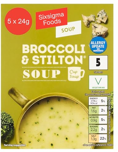 Sixsigma Foods Broccoli & Stilton Cup Soup 5 x 24g - Perfect Anytime Creamy, Savoury & Warming Instant Soup with Veggie Flavour - Quick Easy & Satisfying Meal or Snack (Case of 7)