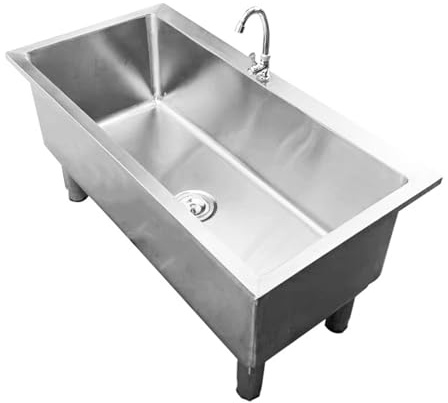 Stainless Steel Mop Sink - Deepening Trough Floor Sink for Home & Commercial Use, Easy to Clean, Adjustable Feet, 1-Key Downcomer﻿