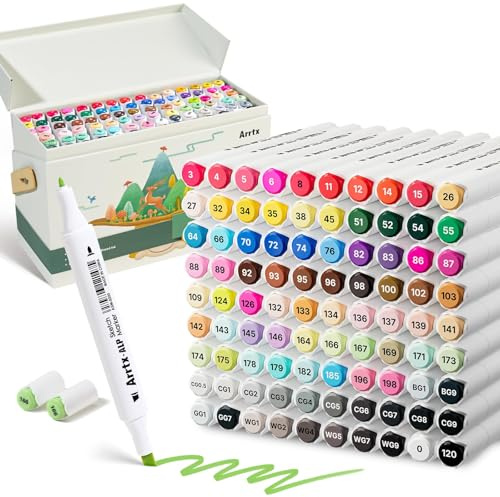 Arrtx Set 90 pennarelli ad alcol ALP a punta fine scalpello per tecniche artistiche complete. Ideali per pittura, illustrazione, manga e progetti di colorazione per adulti. | Miscela liscia e naturale