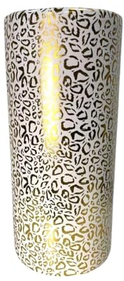 Classic Ceramic Hexagonal 18” Tall Umbrella Stand – Multi-Functional Holder or Decorative Vase, Zebra Safari Design with Durable Glazed Finish for Home, Office, or Entryway (Gold Leopard Design)
