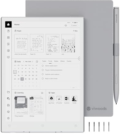 VIWOODS Upgraded Bundle with AiPaper Mini, 8.2’’ AI E Ink Tablet with Adjustable Light, 292PPI Electronic Notebook with Pen, Portable 230g, 128GB Storage Note Taking Device