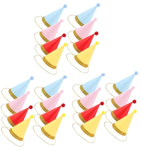 Toyvian 24 Piezas Sombreros de Fiesta Sombreros Cónicos de Papel con Borde Dorado y Pompones Gorras para Pequeños para Decoraciones y Celebraciones
