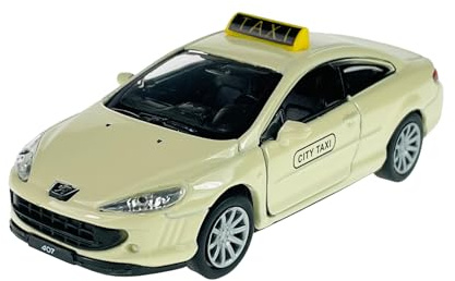 Welly Modell Auto Kompatibel mit Peugeot 407 Coupe Taxi Beige 2004-2011 ca 1/34-1/39 Metal Modell Auto Die Cast Neu im Kasten