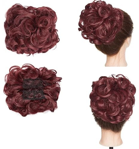 Syntetisk stor kam, klämma i hårförlängning, lockig chignon, hårdelar, hög stickning, hårdel, hästsvans, hårknut ponytail förlängning (röd vine)