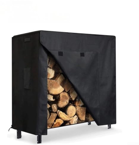 Cubierta para estante de leña para todo tipo de clima, tela Oxford 600D resistente con revestimiento de poliuretano, correas ajustables resistentes al viento y rejillas laterales para reducción de
