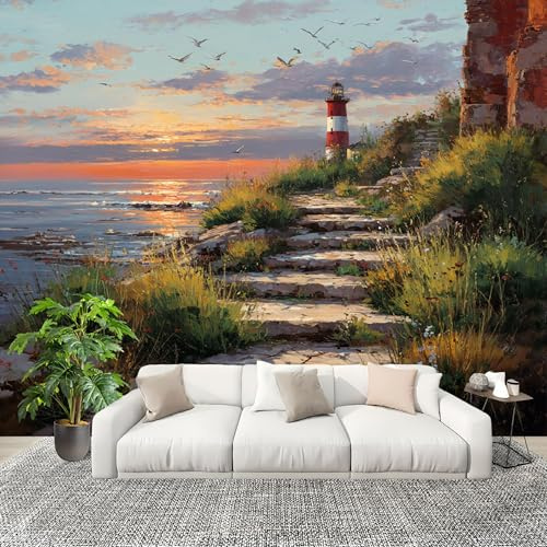 Wohnzimmer Aesthetic Room Decor Fototapete Stufen Leuchtturm-Landschaft Stereo Tapete Vertikal Wandbild Poster Mustertapete GrüN Atmungsaktiv Geruchlos Wandaufkleber 400x280 cm