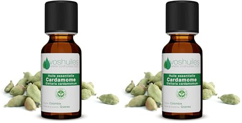 Voshuiles - Huile Essentielle Cardamome - 2ml - 100% Pure et Naturelle - HEBBD - Utilisation en Massage dans Huile Végétale - Parfum Très Aromatique - Traçabilité et Qualité - Entreprise Française