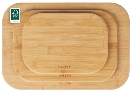 Salter Simply Prep Chopping Board Set, Bamboo, 3-Piece, 28/34/43 Cm | FSC®-Certified bamboo, oil-finished surface, rounded edges, protects worktops from scratches and marks, for prep and serving