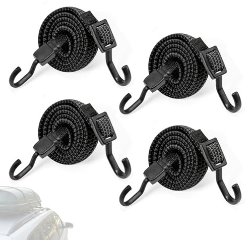 Zyrtkeriom Expander Mit Haken, Spanngummi Mit Haken 4er Set, 100cm Flach Gepäckspanner Schwarz Gummiseil, Extra Stark Gummispanner Mit Haken Für Sonnensegel, Garten, Fahrrad, Auto, Tarps
