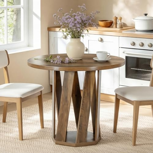 Tribesigns Table à Manger Ronde 80 cm, Style Maison de Campagne, pour 2 à 4 Personnes – Table Bois pour Salle à Manger, Petites Pièces, Salon – Marron
