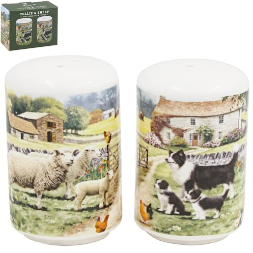 The Leonardo Collection Collie & Sheep Salt & Pepper Kitchen Food Shaker | Porcelain, Countryside Design, Refillable Containers, Decorative Table Accent, Daily Dining, Gift Ready