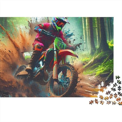 Rompecabezas 1000 Piezas Cartón Reciclado Piloto Motocross Bosque Adultos Juego Educativo Decoración Pared Regalo Inauguración Casa Reuniones 70x50cm