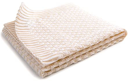 Sonnenstrick SODE4 Erstlingsdecke/Babydecke/Kuscheldecke/Strickdecke aus 100% Bio Baumwolle kba weiss/natur