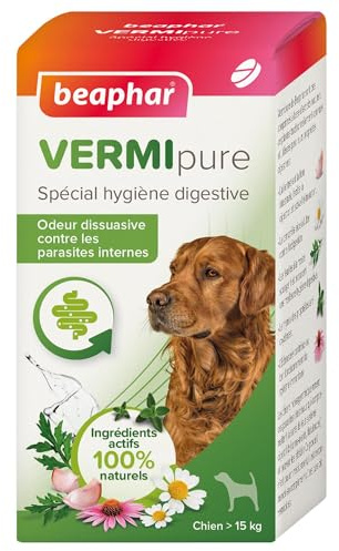BEAPHAR – VERMIPURE – Comprimé hygiène digestive pour chien de moyenne à grande taille >15kg – Actifs naturels de plante – Lutte contre l'indigestion – Renforce le système immunitaire – 50 comprimés