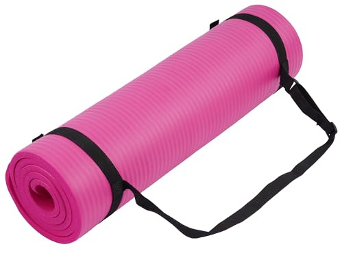 Alfombrilla multiuso GoYoga de BalanceFrom, 12 mm, espesor extra de alta densidad, con correa de transporte, rosa