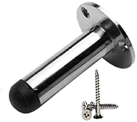 Merriway Chrome Plated BH01665 75mm (3 inch) Projecting Wall Mounted Pillar Door Stop, 75 mm