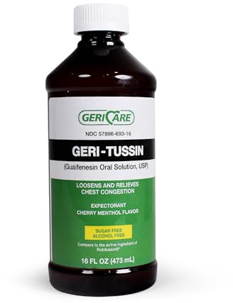 GeriCare Geri-Tussin Guaifenesin Oral Liquid Solution, Sugar-Free, Alcohol-Free Cough and Cold Relief Syrup, Helps Clear Chest Congestion, 16 Ounce Bottle (Pack of 1)