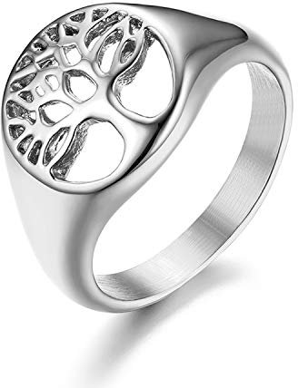 JewelryWe Schmuck Damen-Ring, Edelstahl Lebensbaum Baum des Lebens Hollow Ring Zehenring, Silber, Größe 65, kostenlose Gravur