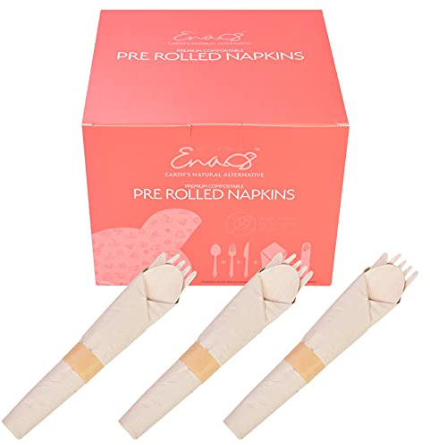 100% Compostable Cutlery Set [50 sets] Camping Utensil Set Include Spoon, Forks with Knives & Bamboo Napkins for Wedding, Party, Picnic, and Event by Earth’s Natural Alternative
