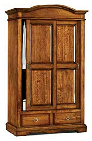 Kleiderschrank mit 2 Schiebetüren, Arte Povera, Massivstruktur und Rest aus Laminat, Farbe Nussbaum, Maße: 122 x 59 x 200 cm.