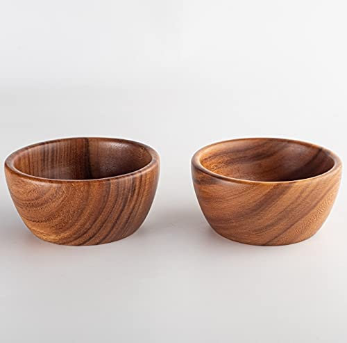 SiamMandalay Acacia Wooden Salad Bowls (Set of 2): 6 x 2 Individual Wood Serving Bowls for for Fruits, Cereal, or Soup - Handmade from a Single Organic Piece of Acacia Wood, Food Safe