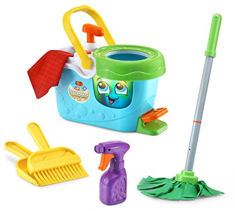 LeapFrog Clean Sweep Learning Caddy, Kids Mop and Broom Cleaning Toy Set for Ages 3-5, Blue
