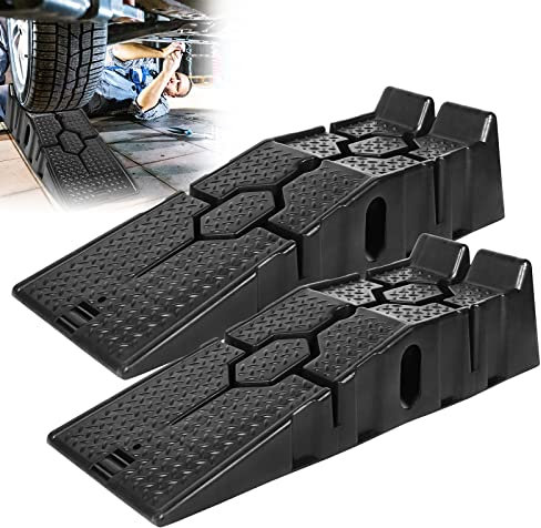 YUENFONG 2 Stück Auffahrrampen Laderampe Kunststoff Rampe Hebeplattform Auffahrt Plattform Hebebühne 2500kg Belastung max, Auffahrrampen für PKW und Kleintransporter, Schwarz