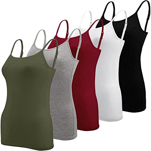 BQTQ 5 Pièces Femme Débardeur Bretelles Camisole Débardeurs Basique Caraco Réglables Camisole Top pour Femme et Fille, Noir, Blanc, Gris, Rouge Foncé, Vert Armée, L