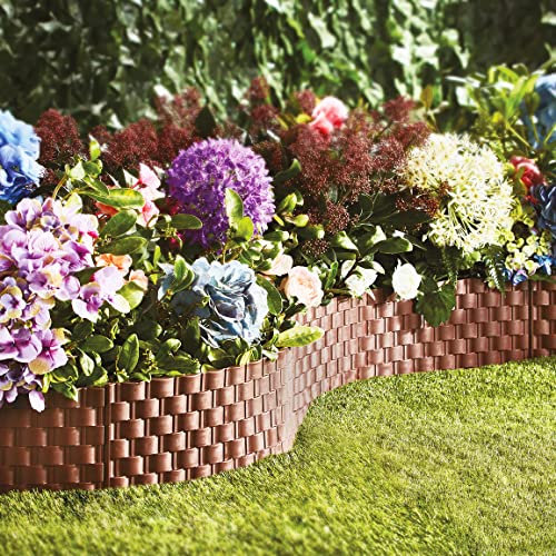 4.8m Flexible Lawn Edging Fence – Faux Rattan Durable Weather Resistant Staked Outdoor Garden Border Fencing Panels – 8 x Strips, Each Measure H22cm x L60cm