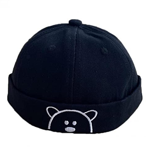 Vepoty Junge Docker Cap, Baumwoll -Cartoon Bären Bärenrandloser Hut Retro Rollte Manschettenbehälter Für Kinder Kinder