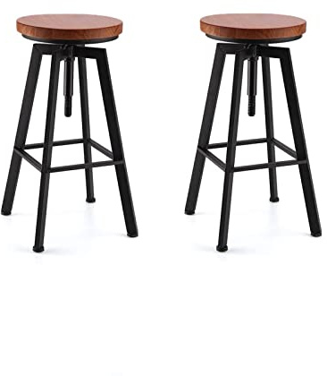 Holdfiturn 2PCs Adjustable Wooden Swivel Stools - Kitchen & Breakfast Bar