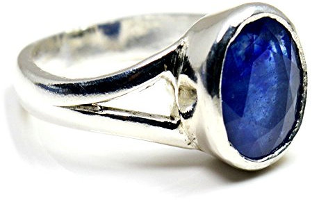 Jewelryonclick Astrologie und Astronomie Geburtssteinringe Sterling Silber Naturblauer Saphir Oval Handgefertigter Ring aus 5 Karat ovalem Stein Lünetteneinstellung Größe 59