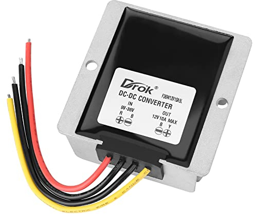 DROK Boost Buck Converter 9V-36V to 12V 10A 120W Aluminium Shell Waterproof Auto Step Up Down Voltage Regulator 12V Volt Transformer for Car Audio Solar Power System LCD Television LED Display Screen