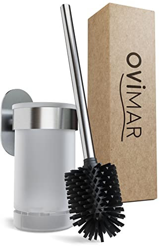 ovimar Toilettenbürste Tranerodde | Silber | Wandhalterung ohne Bohren | Silikon Klobürste | WC Bürste mit Belüftungsfunktion | zum Kleben | aus Edelstahl | WC Bürstenkopf wechselbar