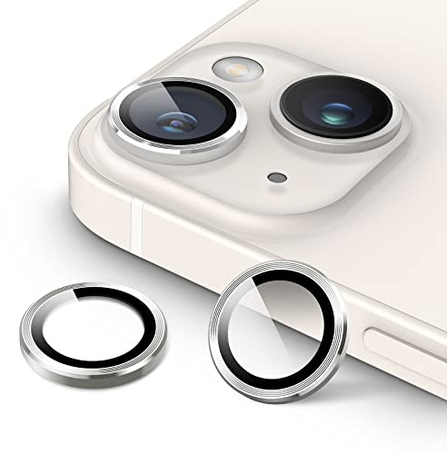JETech Protection Objectif Caméra pour iPhone 14/14 Plus, Lumière Stellaire | Verre Trempé 9H, Anneau Individuel en Métal, Transparent HD