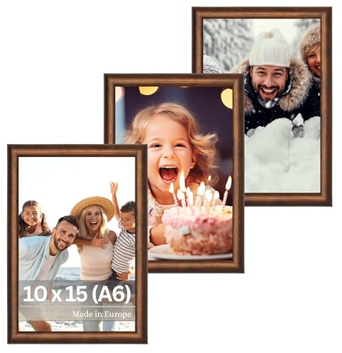 VictoR Bilderrahmen braun 10x15 cm (A6) - 3er Set - David - Leiste 14x17mm - Fotorahmen vintage A6 - Shabby Chic Deko