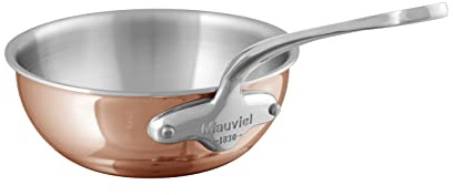 Mauviel M'6S - Sartén curvada de 6 capas de cobre pulido y acero inoxidable con asas de acero inoxidable fundido, 2.1 cuartos de galón, fabricado en Francia