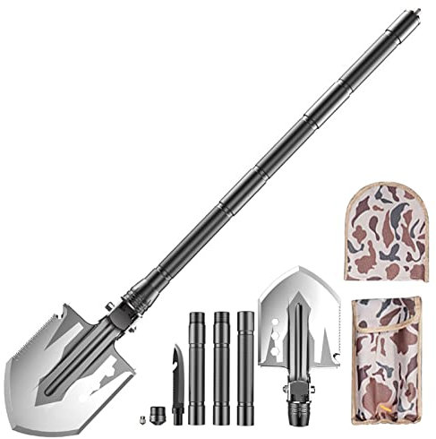 Lixada Klappspaten, Multifunktional Campingschaufel, Tragbar Klappschaufel, Outdoor Multitool Überlebensausrüstung für Wandern Jagd Gartenarbeit Notfall