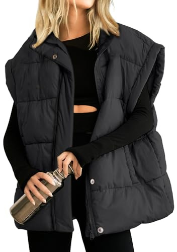Ainangua Women's Puffer Vest Stand Collar Zipper Sleeveless Jackets Winter Lightweight Vests Warm Padded Jacket Coat(Black,S)