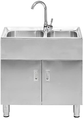 TRGCJGH Mobiletto Sottolavello cucina per cucine, Mobile cucina inox 2 ante completo di lavello Lavandino Da Cucina con Vasca doppia(76X41X80cm/29.9x16.1x31.4in)