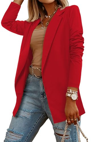 CRAZY GRID Women Business Causal Blazer Ladies Work Suit Jacket Long Sleeve Lapel Lightweight Professional Suit Blazer Jacket Plus Size XL Red