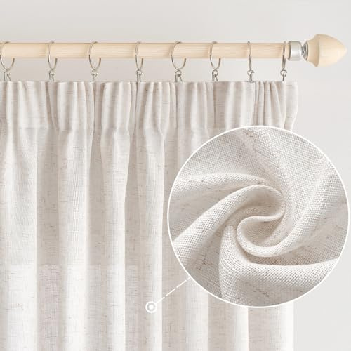 EMEMA Gardinen Leinenvorhang Vorhänge mit Kräuselband Weiß 2er B140xH145cm | Gardinen mit Kräuselband 2er Set Leinenvorhang für Wohnzimmer Dekoschal Küchengardinen Schlaufenschal Schlafzimmer 140x145cm