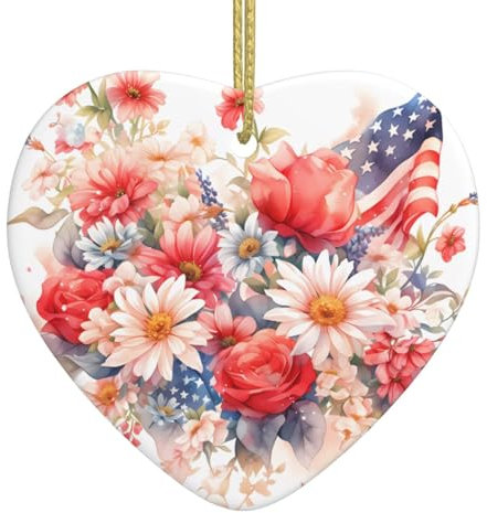 BROLEO Flaggen und Chrysanthemen Weihnachten Keramik Liebe Anhänger Dekoration – Hängende Ornament für Geschäfte und Häuser -7,4 cm