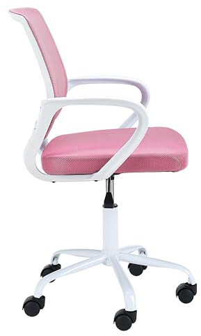AKORD | Silla de Escritorio Infantil FD-6 | Sillas de Escritorio con reposabrazos | Silla de Trabajo | Sillas ergonómicas para PC | Silla con Ruedas | Ajustable | Capacidad 100 kg | Blanco & Rosa